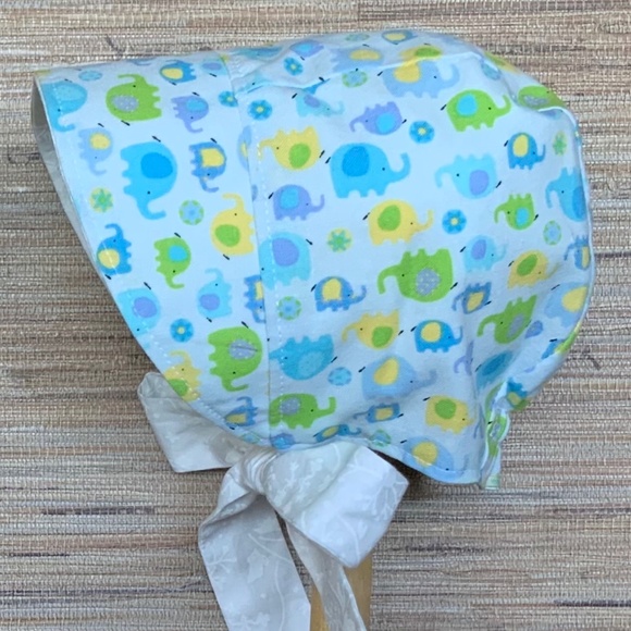 Elephant Print Bonnet with Ties - Picture 2 of 4